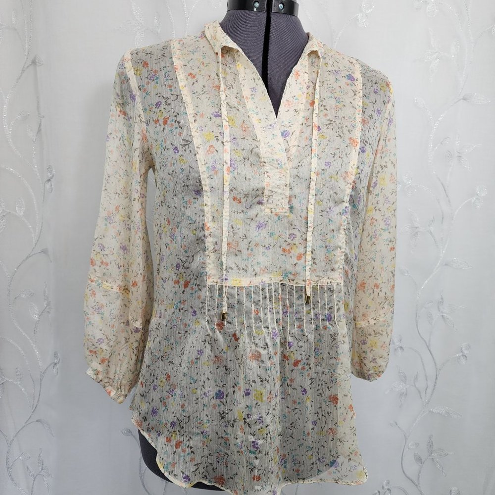 Ralph Lauren Sheer Floral Peach Tunic Style Blouse - Picture 5 of 10